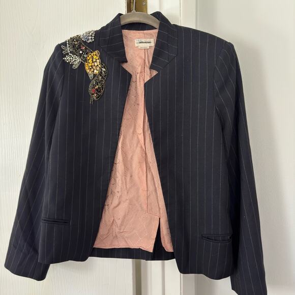 ZADIG & VOLTAIRE Beaded Snake Pinstripes Jacket - Picture 9 of 13